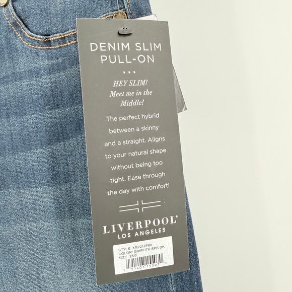 Liverpool Jeans Size 25/0 NWT The Slim Denim Slim Pull On Stretch Griffith Dark - Picture 5 of 14